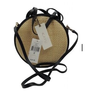 Kayu Crossbody bag Carrie Shoulder Bag Wicker Round Navy Trim Coastal Nautical!
